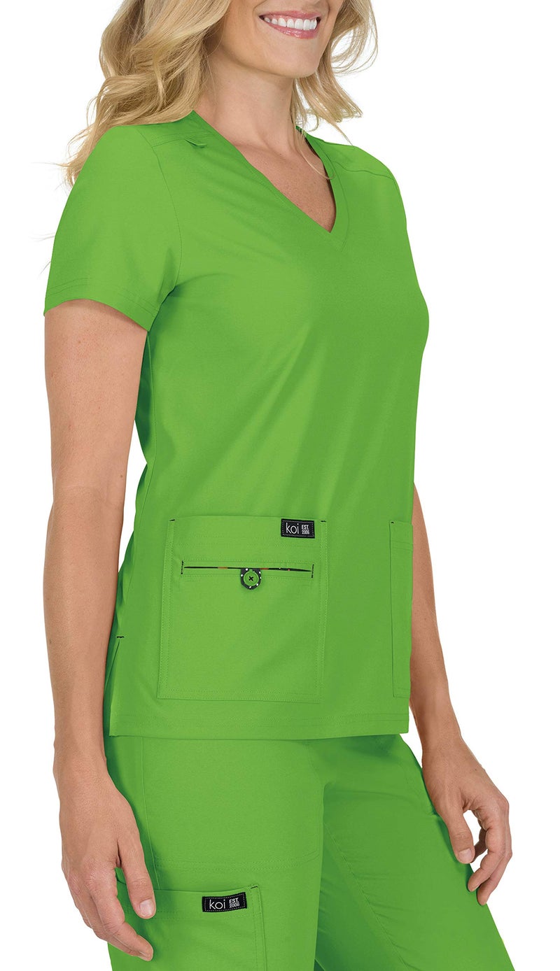 KOI Basics Becca Women's 4-Pocket Stretch Scrub Top Green Tea Medium - Image 2